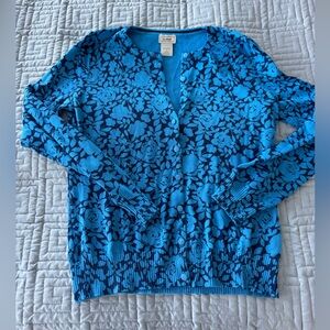 L.L. Bean Blue Floral Cardigan Sweater